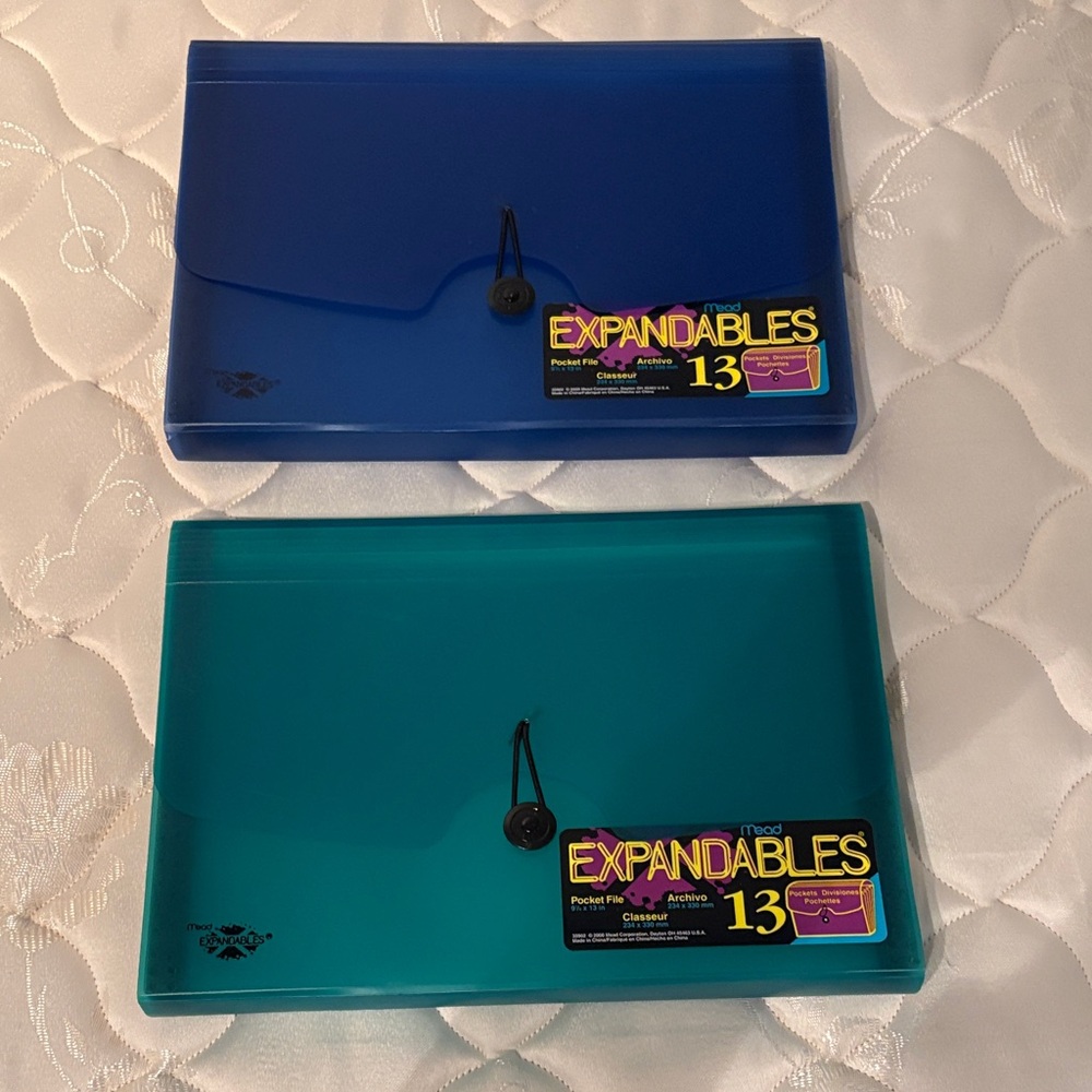 Blue and Teal Expandable File Folders